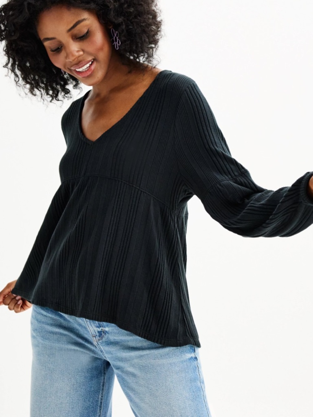 SO women’s black babydoll soft ribbed long sleeved t-shirt size M
